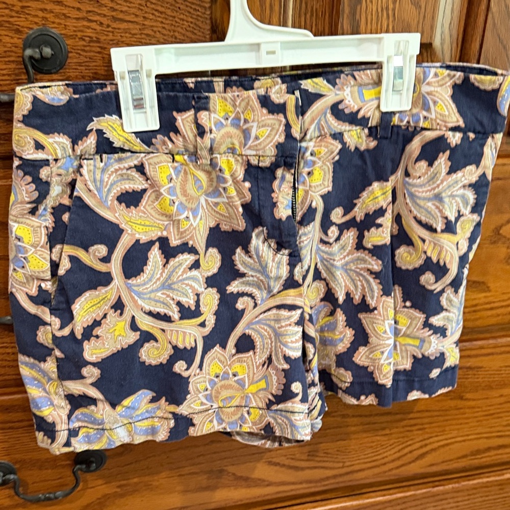 LOFT Navy and Yellow Floral Women Shorts